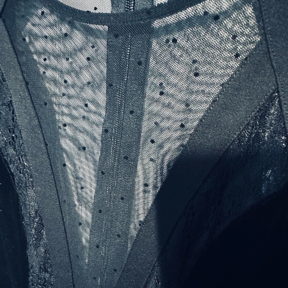 BEBE SWISS DOT COMBO VELOUR CATSUIT. - Picture 6 of 10